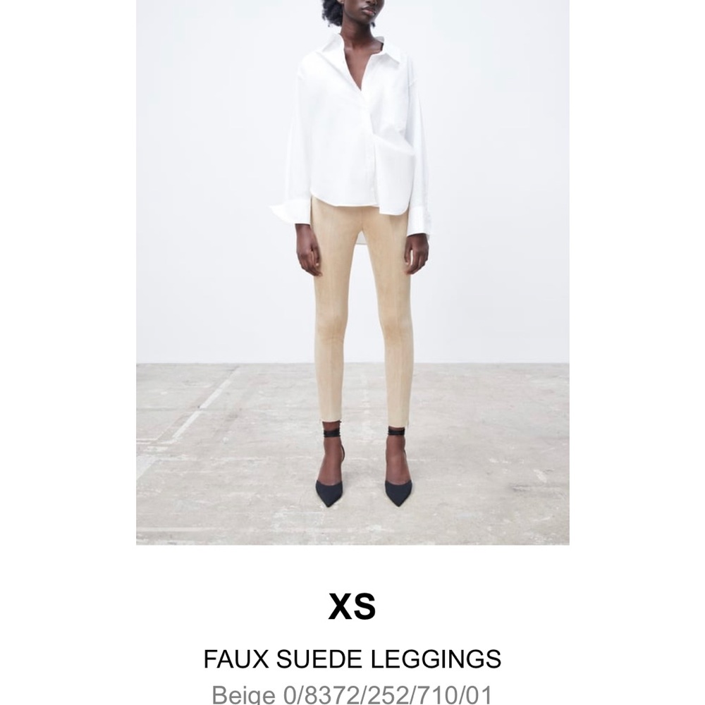 Zara Faux Suede leggings tights womens XS beige light tan color
